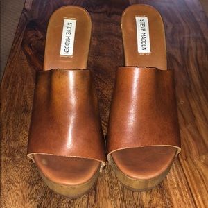 Steve Madden Cognac Leather Wedge Sandals.
